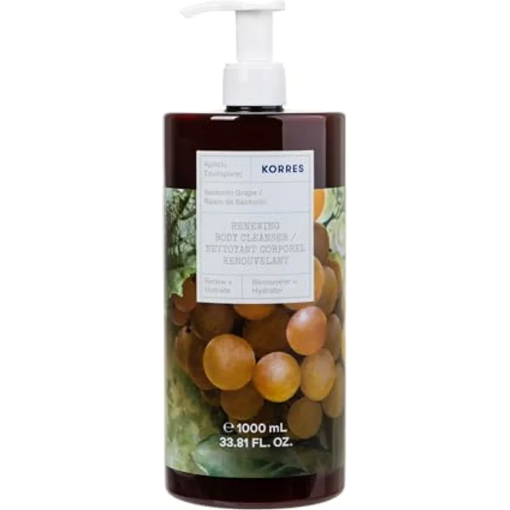 KORRES SANTORINI GRAPE Revitalisierendes Duschgel in XXL Größe, mit leckeren Duft von fruchtigen Trauben, Jumbo Size, vegan, 1l