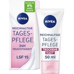 NIVEA Nourishing Tagescreme für trockene Haut, SPF 15, 50 ml, intensiv feuchtigkeitsspendend