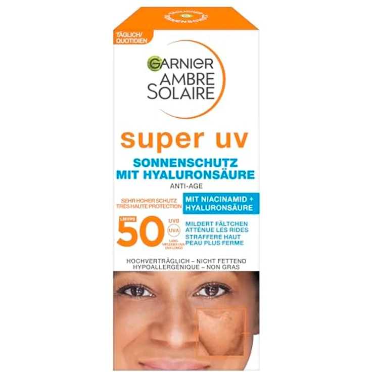 Garnier Anti-Age Super UV Sonnenschutz-Creme LSF 50, Gesichtspflege mit Hyaluronsäure und Niacinamid, 50 ml, hypoallergen, nicht fettend, Eco-Designed Tube – Bild 1
