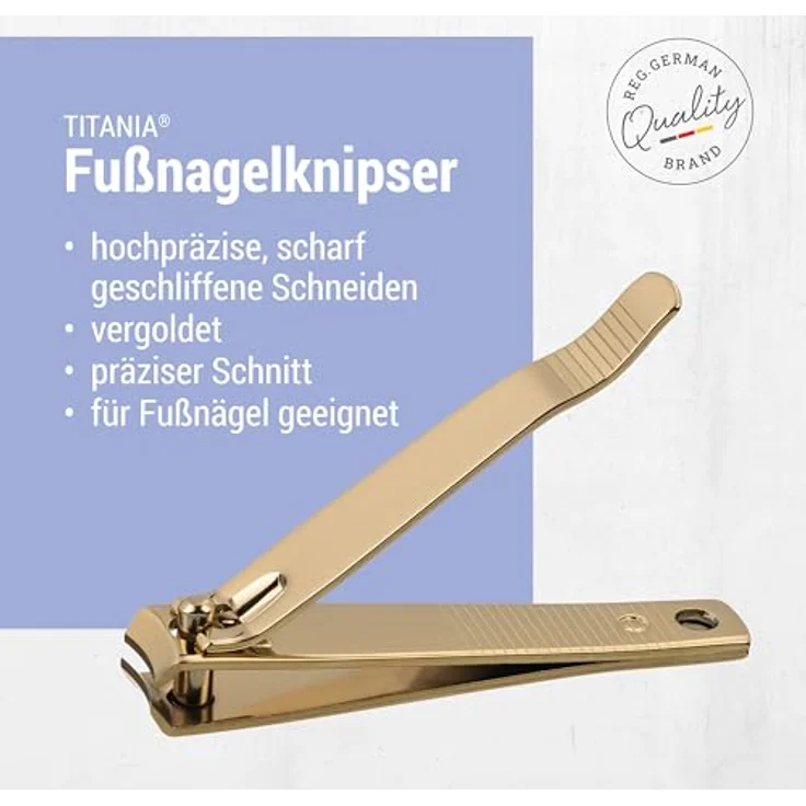 TITANIA Fußnagel Nagelknipser groß, Nagelzwicker für dicke Fußnägel mit integrierter Feile, vergoldet, für Damen & Herren – Bild 3