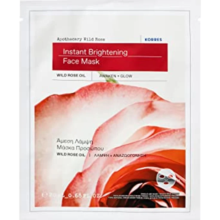 KORRES APOTHECARY WILD ROSE vegane Tuch-Maske für das Gesicht, für strahlende Haut mit Sofort-Effekt, Sheet mask gegen müde & fahle Haut und erste Falten, 100% biologisch abbaubar, 20 ml – Bild 1