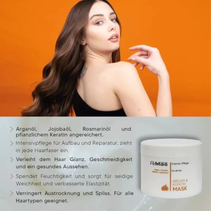 FemMas Argan & Keratin Shampoo + Argan & Keratin Haarmaske 300ml - regenerierend, nährend, Anti-Spliss - alle Haartypen – Bild 4