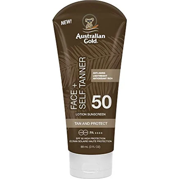 Australian Gold LSF 50 Face + Self Tanner - Sonnencreme - Sonnenlotion - 88 ml - Natürlicher Urlaubsteint - 24 Stunden Bräunungsentwicklung