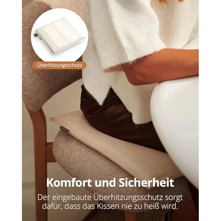 Duux Mellow Beheiztes Sitzkissen, kabellos, 3 Heizstufen, 10.000mAh Akku, wasserabweisend, waschbar, Memory Foam, 40x40 cm, beige – Bild 5