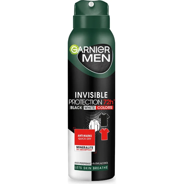 Garnier Men Deo Spray Invisible Protection 72h, Schwarz-Weiß, 150ml