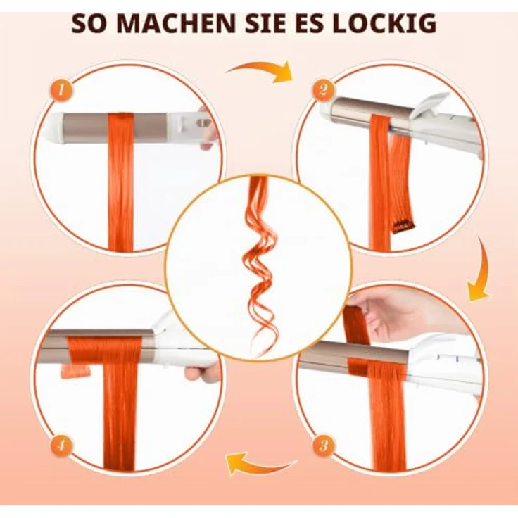 FESHFEN Farbige Haarverlängerung, 10 PCS Orange Clip-in Haarteil aus Synthetik, 55 cm, hitzebeständig und leicht zu befestigen – Bild 5