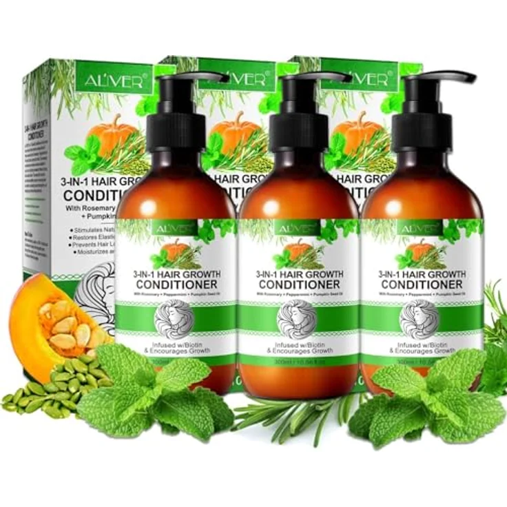 P-Beauty 3-in-1 Conditioner Rosmarin Minze & Kürbiskernöl, Haarspülung mit Biotin für Haarwachstum, 3x300ml - intensive Pflege, Glanz & Schutz vor Haarausfall – Bild 1