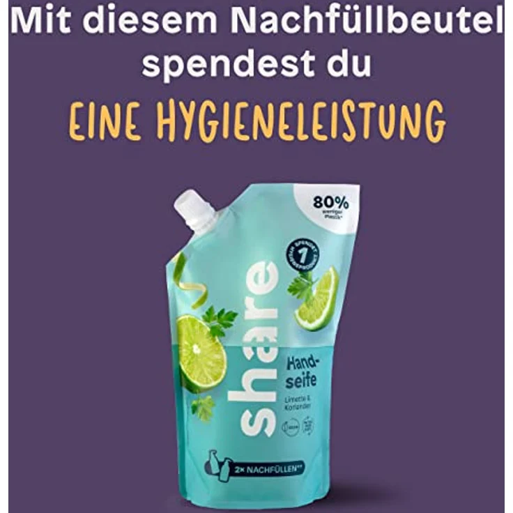 share Flüssigseife Nachfüllbeutel Limette & Koriander 500 ml – Flüssigseife spendet ein Hygieneprodukt an einen Menschen in Not – vegane Handseife im praktischen Nachfüllpack – Bild 2
