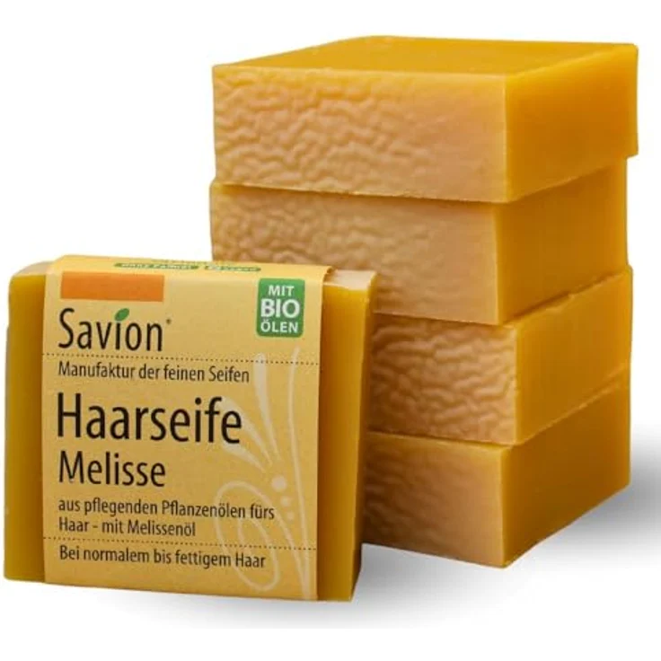 Savion 4+1 Bio Haarseife Melisse | Natürliche Haarpflege für mehr Fülle & Glanz | Vegan & Nachhaltig | Für Normales bis Leicht Fettendes Haar | Made in Germany 5x 85gr – Bild 2
