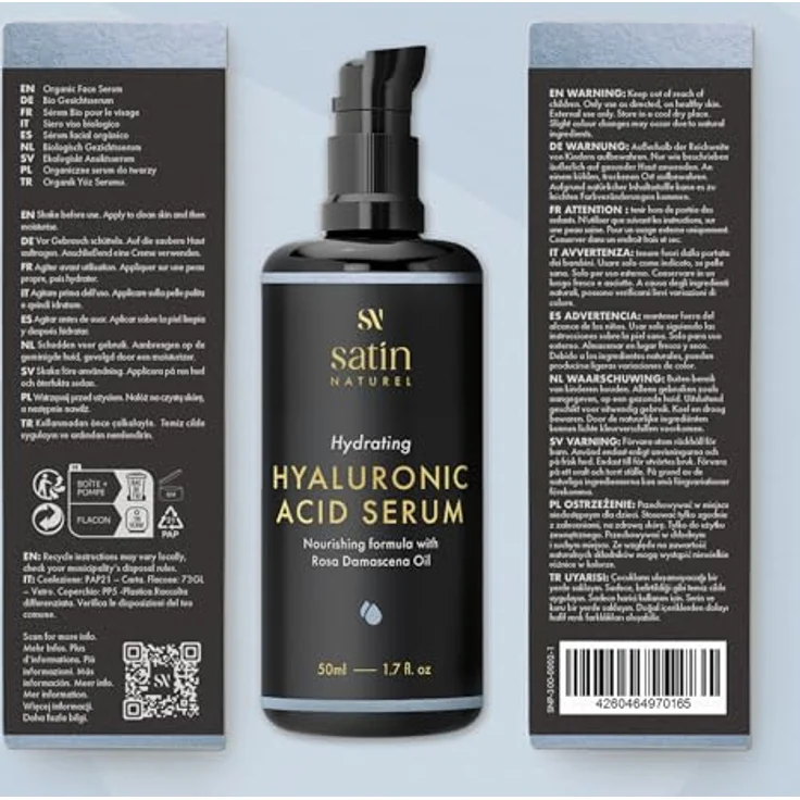 Satin Naturel Bio Hyaluron Serum hochdosiert, veganes Anti-Falten Serum mit Spirulina und Bio Aloe Vera, 50 ml – Bild 12