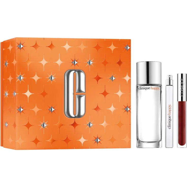 Clinique Holiday Perfectly Happy Weihnachtsgeschenk-Set, Damendüfte mit Eau de Parfum 50 ml und Lipgloss 3,4 ml, limitierte Edition