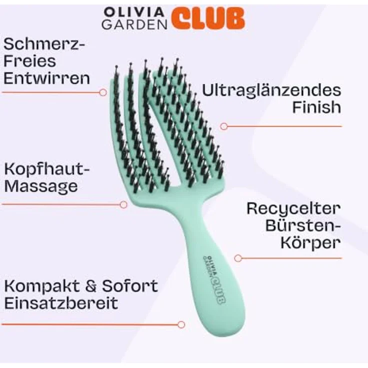 Olivia Garden Club THE NOMAD Detangling & Shine Fingerbrush, Haarbürste mit ergonomischem Griff und offener Struktur, Mint – Bild 5