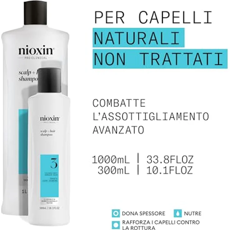 Nioxin System 3 Scalp + Hair Shampoo - stärkendes Shampoo für beschädigtes Haar mit leichter Ausdünnung - mit Biotin und Niacinamid (300 ml) – Bild 2