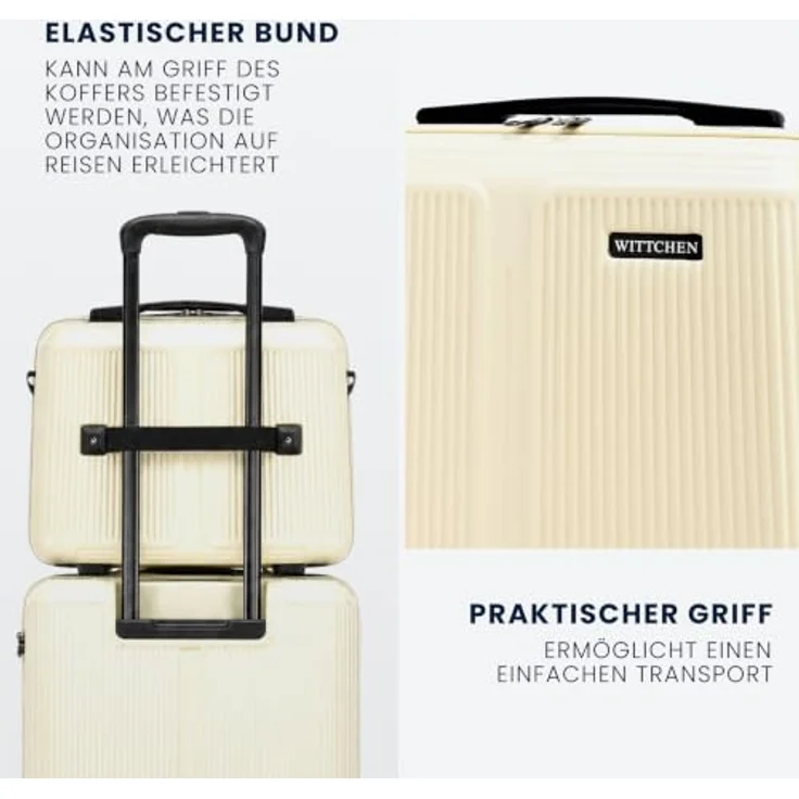 WITTCHEN Stripes Line Kosmetiktasche, Hartschalenkoffer aus ABS mit zwei Fächern, verstellbarem Schultergurt, Creme – Bild 4