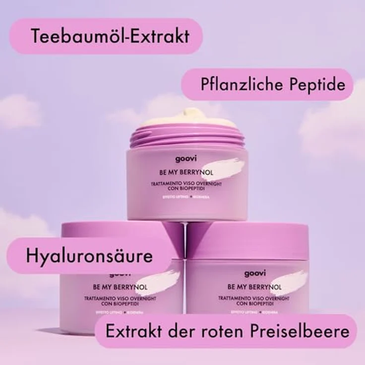 GOOVI Be My Berrynol Overnight Treatment, Regenerierende Nachtcreme mit Lifting-Effekt, 50ml - Straffende Gesichtspflege gegen Falten & müde Haut mit natürlicher Formel und Hyaluronsäure – Bild 4