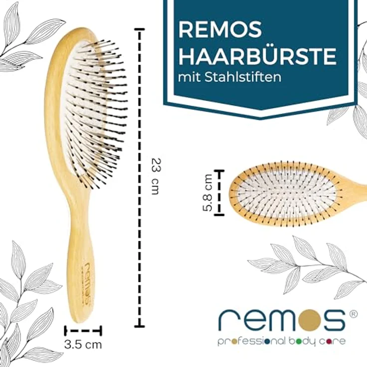 remos professional body care REMOS breite Haarbürste mit Stahlstiften und Noppen, schonende Haarpflege, geeignet für alle Haartypen, 23 cm – Bild 5