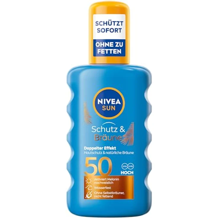 Nivea SUN Schutz & Bräune Spray LSF 50, 200ml, wasserfest, nicht fettend, Pro-Melanin-Extrakt – Bild 1