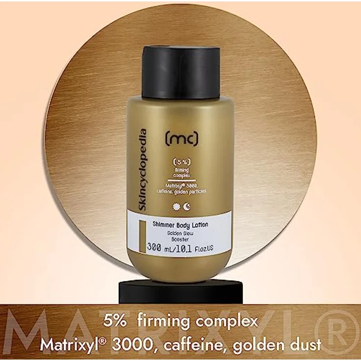 Skincyclopedia Bodylotion Golden Glow mit Peptiden, Koffein und Goldpartikeln, 300ml, Dermatologisch getestet – Bild 2