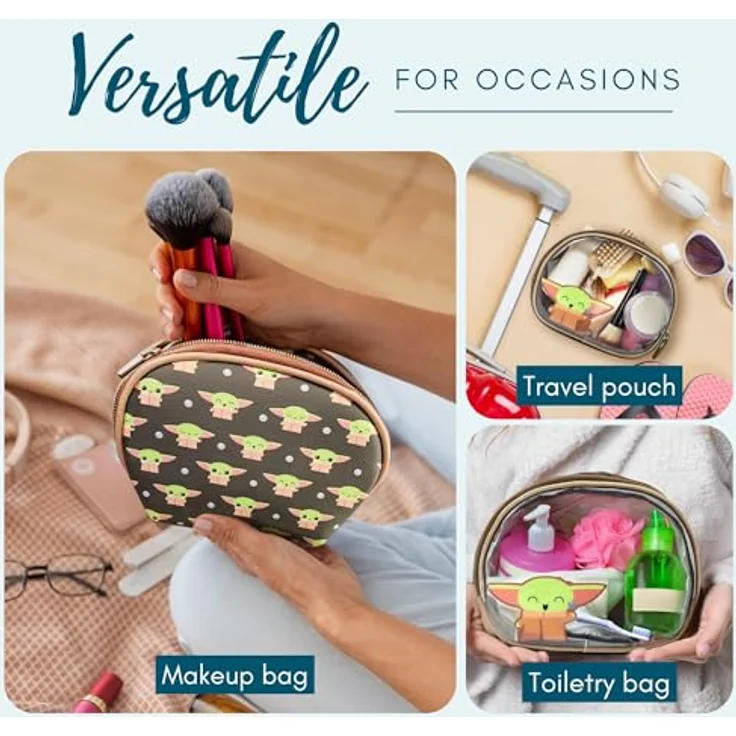 Loungefly Mandalorian Baby Yoda Grogu The Child, 2-teiliges Kosmetiktaschen-Set mit transparentem Kosmetikkoffer und Yoda-Design, offiziell lizenziert, Polyurethan und Kunststoff – Bild 3