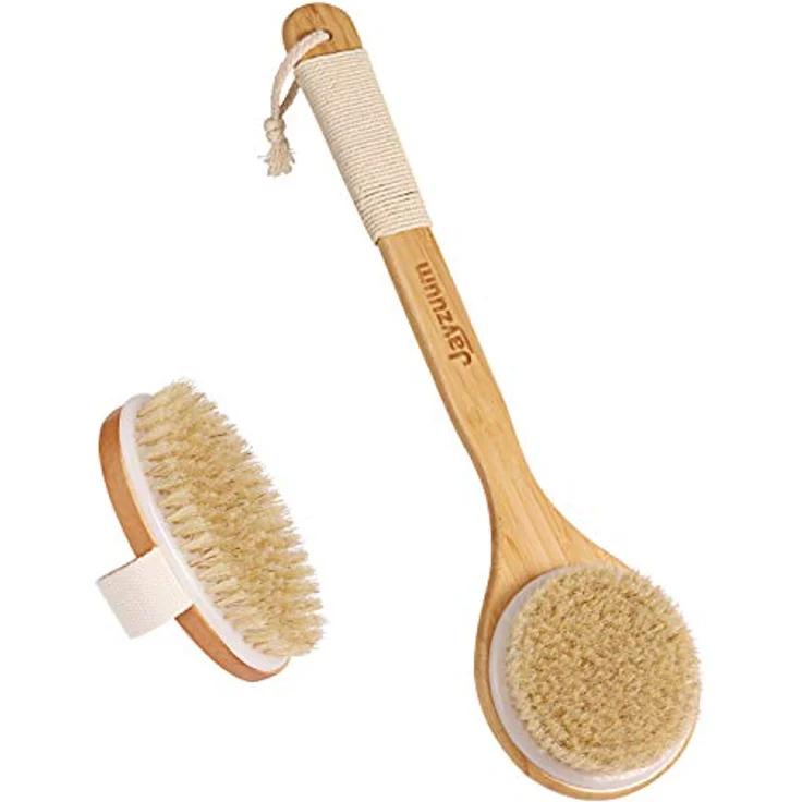 JAYZUUM 2er Set Rückenbürste, Trockenbürste mit langem Stiel aus natürlicher Borste, Körperbürste für Peeling und Massage, 40 cm Länge – Bild 1