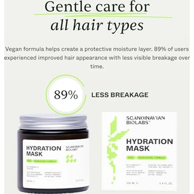 Scandinavian Biolabs Hair Hydration Mask+, 100 ml, Feuchtigkeitsspendende Haarkur gegen Frizz und Haarbruch mit Hyaluronsäure und pflanzlichen Ölen – Bild 6