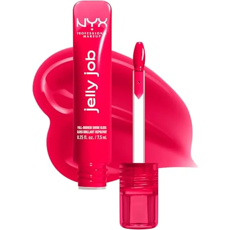 NYX PROFESSIONAL MAKEUP Jelly Job Peptide Infused Jelly Gloss, voluminöser Glanz für volle Lippen, Cherry Jelly