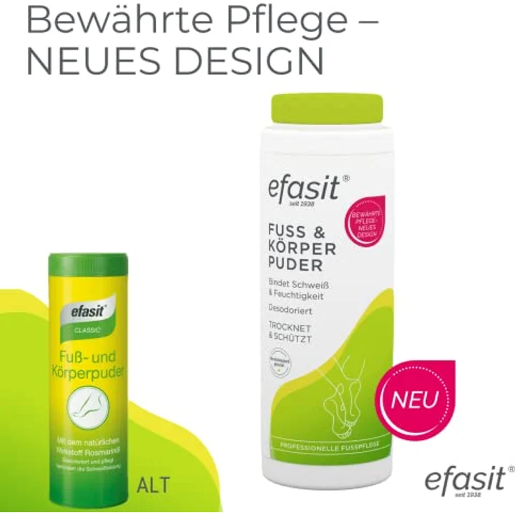 Efasit Fuß und Körper Puder, 100g - Gegen schwitzende Füße, ideal bei Fußgeruch und Schweißfüße, bindet Feuchtigkeit, schützt die Haut und sorgt für angenehmen Geruch – Bild 3