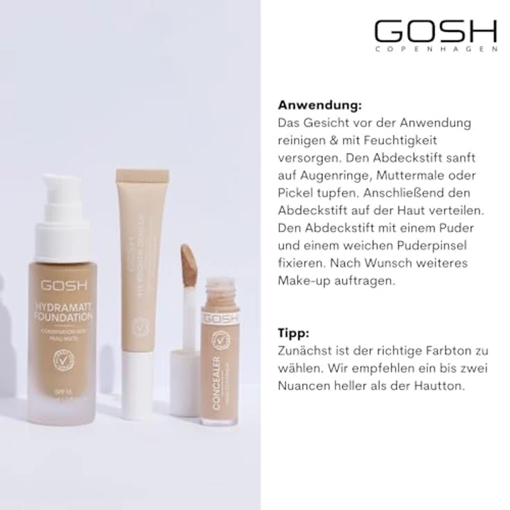 GOSH Concealer High Coverage 002 Ivory, Flüssig Concealer mit hoher Deckkraft für Augenringe, Rötungen & Unreinheiten, vegan & für empfindliche Haut, langanhaltend – Bild 4