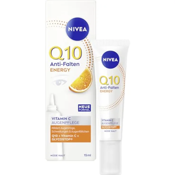 NIVEA Q10 Anti-Falten Augenpflege, straffende Feuchtigkeitscreme mit Q10, Glycostop, Vitamin C und E für die empfindliche Augenpartie, 15 ml