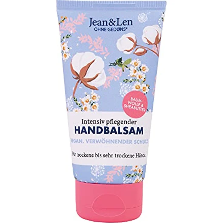 Jean & Len – Handbalsam Baumwolle & Sheabutter, Handpflege für trockene bis sehr trockene Hände, pflegt intensiv und ist dabei besonders mild, ohne Parabene und Silikone, vegan, Handcreme Tube, 75 ml – Bild 1
