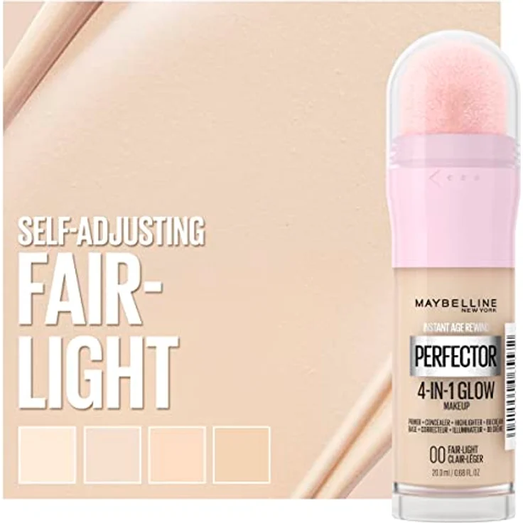 Maybelline New York 4-in-1 Make Up mit Concealer, BB Cream, Highlighter und Primer, für einen perfekten Teint, Foundation mit leichter Deckkraft, Instant Perfector Glow, Nr. 00 Fair Light, 20 ml – Bild 4