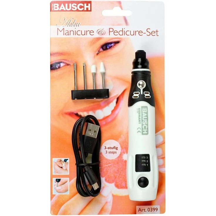 "PETER BAUSCH Maniküre-Pediküre-Set Akku Maniküre- und Pediküre-Set, 0399 - Kabellos mit 4 Aufsätzen, weiß" – Bild 1