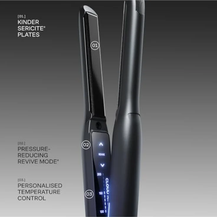 Cloud Nine The Slim Iron, Glätteisen Schwarz mit schmalen Sericite-Platten, Revive Mode & 11 Temperatureinstellungen (100–200 °C) für präzises Styling von kurzem Haar & Pony – Bild 2
