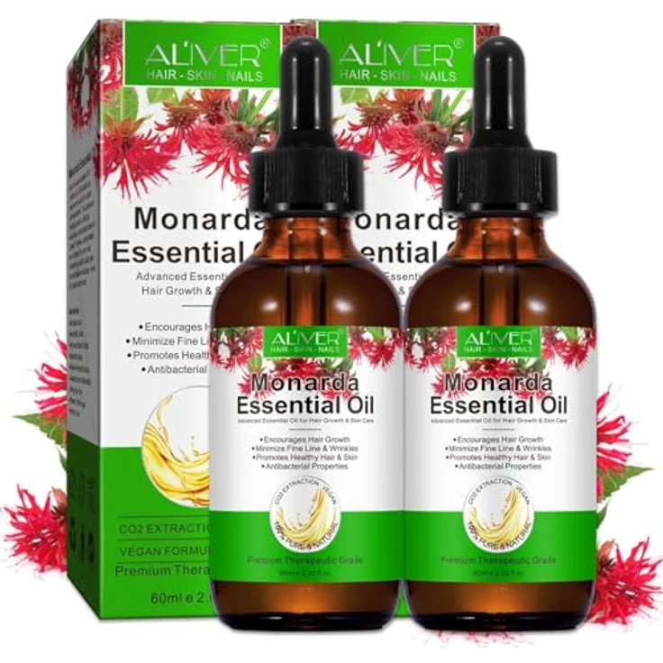 P-Beauty Ätherisches Monarda Öl, 2x60ml Haaröl, Hautpflegeöl & Wimpernöl - Feuchtigkeitsspendend, Haarwachstum, Anti-Aging - Natürliches Pflegeöl für alle Hauttypen – Bild 1