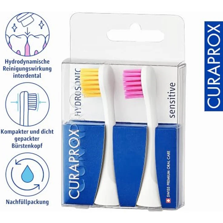 Curaprox Hydrosonic Sensitive Ersatzkopf, 2 St., weiche Borsten für sanfte Zahnreinigung – Bild 3