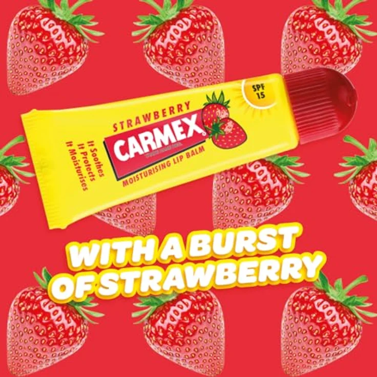 Carmex Strawberry Lindernder Lippenbalsam In Der Tube Mit Erdbeeraroma Spf15 10 g Für Frauen – Bild 3