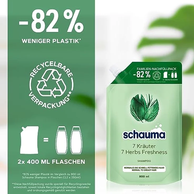 Schauma Shampoo 7 Kräuter Nachfüllpack (800 ml), Haarshampoo verleiht der Haarstruktur eine leichte Frische, Frische-Shampoo für normales bis schnell fettendes Haar – Bild 4