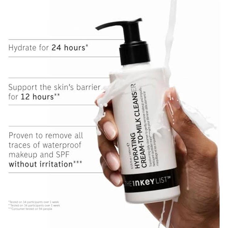 The INKEY List Hydrating Cream-to-Milk Cleanser 180ml, mit 5% Reis Milch & Hyaluronsäure, sanfte Reinigung, nicht austrocknend, feuchtigkeitsspendend, veganfreundlich – Bild 5