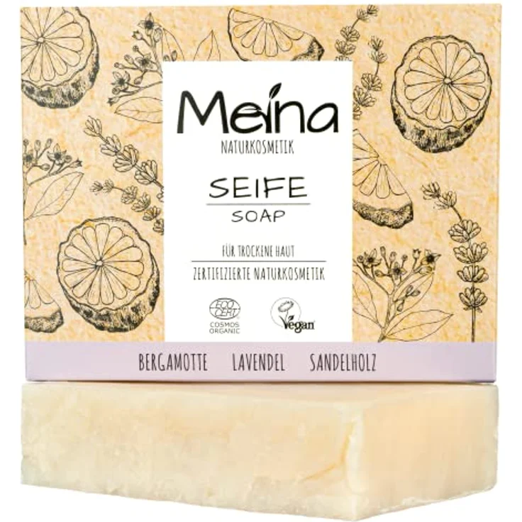 Meina Naturkosmetik - Bio Sandelholz Seife, Naturseife für trockene Haut mit Lavendel ohne Palmöl, Zertifiziert, Vegan, Nachhaltig, Handgemacht, Wie ein festes Duschgel - 100g – Bild 1