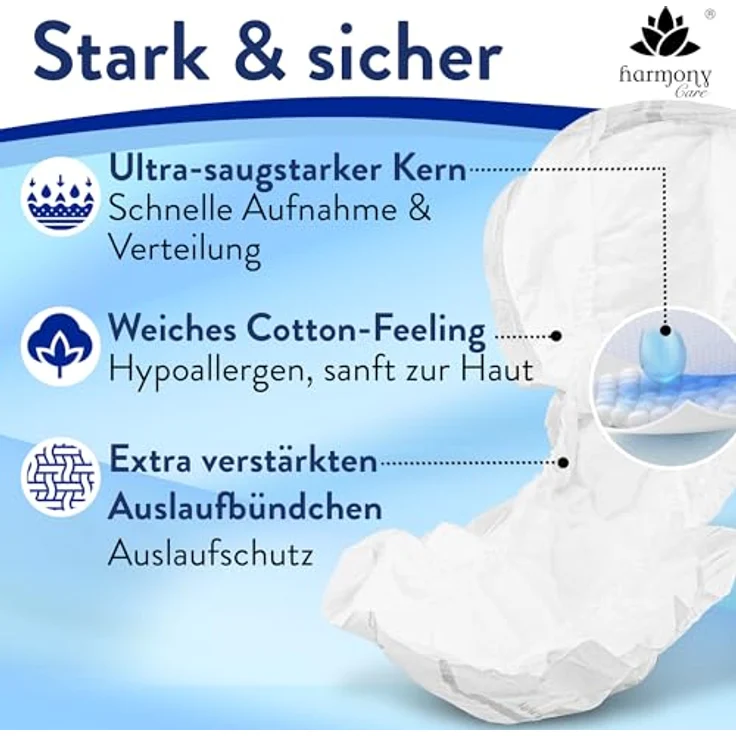 Harmony Care Form Maxi+ Inkontinenz-Einlage, anatomisch geformt, 20 Stück, extrem hohe Saugleistung bis 3400 ml, unisex – Bild 6