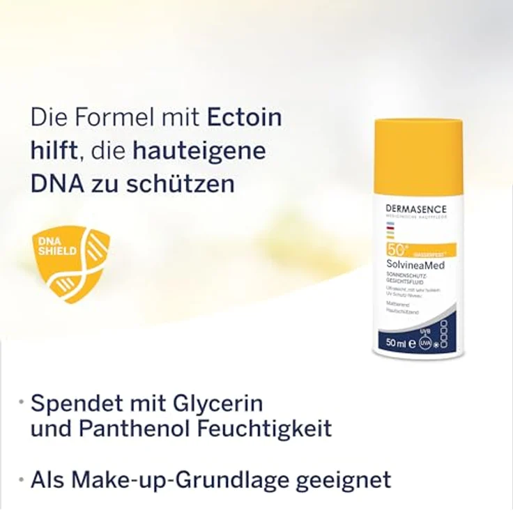 DERMASENCE SolvineaMed Sonnenschutz-Gesichtsfluid LSF50, 50 ml - Wasserfest, ultraleicht, parfümfrei mit mattierendem Effekt und sehr hohem UV-Schutz – Bild 4