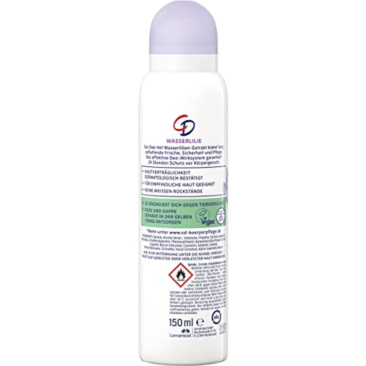 CD Deo-Spray 'Wasserlilie', 6 x 150 ml, Deodorant ohne Aluminiumsalze, langanhaltender Schutz für 24 h, für empfindliche Haut geeignet, vegane Körperpflege – Bild 2