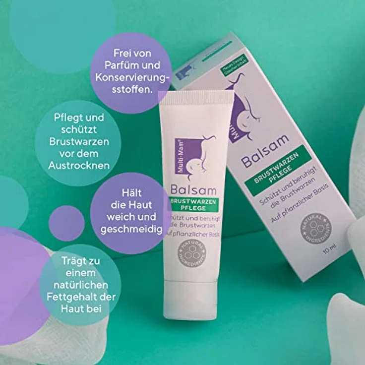 Multi-Mam Brustwarzenbalsam 10 ml für stillende Mütter mit trockenen und rissigen Brustwarzen – 100% unbedenklich für Mutter & Baby - Pflegende vegane Alternative zur Lanolin Brustwarzensalbe Stillen – Bild 4