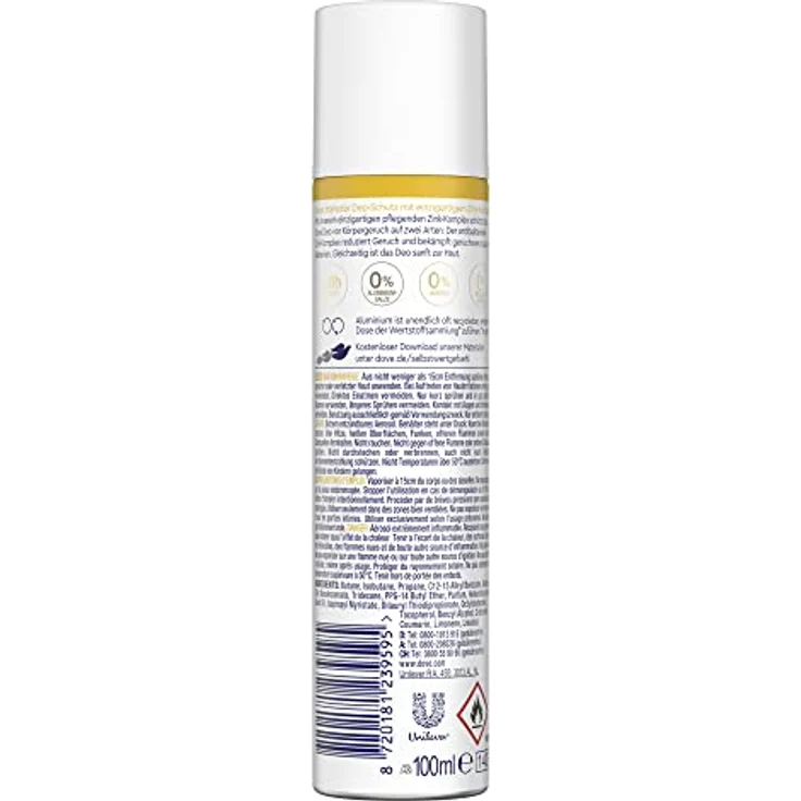 Dove Deodorant Spray Citrus- und Pfirsichduft Deo ohne Aluminium mit pflegendem Zink-Komplex 100 ml 1 Stück – Bild 3