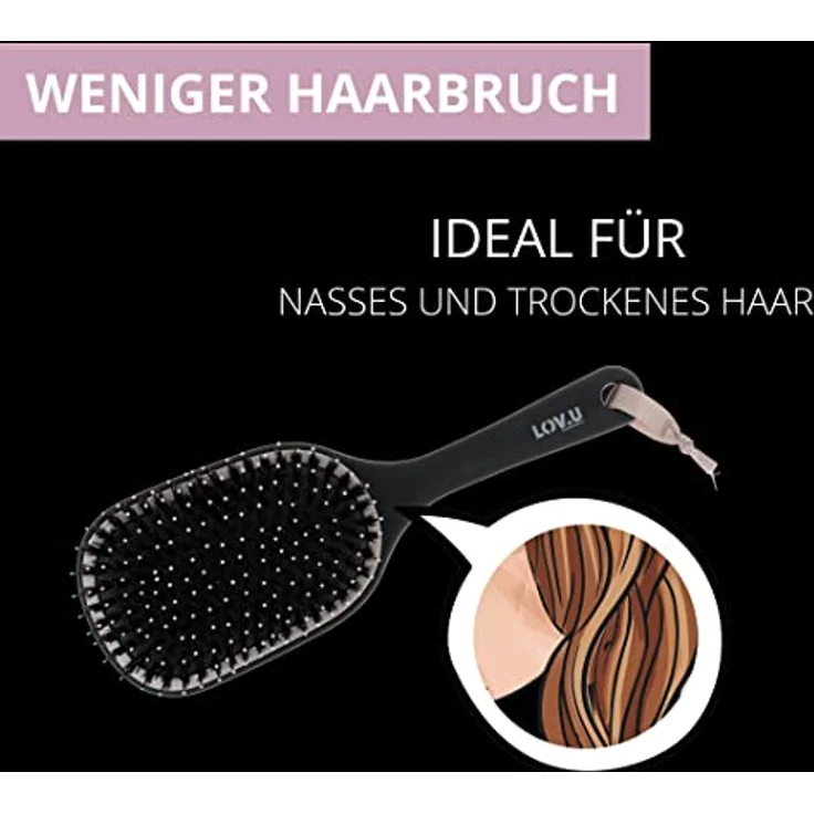 PARSA Beauty LOV.U Entwirrbürste Wet & Dry (Schwarz) – Haarbürste mit Multi-Flexible-Nylonpins und Wildschweinborsten – Haar Bürste – Haarbuerste – Hair brush women – Bild 4