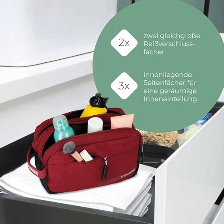 travelite Handgepäck Kosmetiktasche, Gepäck Serie KICK OFF: Praktische Kulturtasche für Urlaub und Sport, 006920-10, 26 cm, 5 Liter, rot – Bild 6