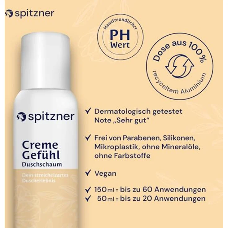 Spitzner Duschschaum Creme, 2 x 150 ml, sanfte Reinigung mit Jasmin-, Rosen- und Sandelholzduft, dermatologisch getestet, vegan und umweltfreundlich – Bild 3
