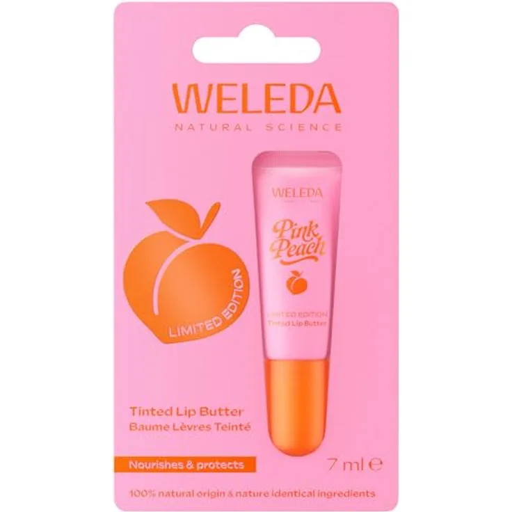 Weleda Bio Pink Peach Limited Edition Lip Balm, Naturkosmetik Lippenbalsam mit Aprikosenkernöl, Vitamin E und Pfirsich/Jasmin Duft, vegan, 7 ml