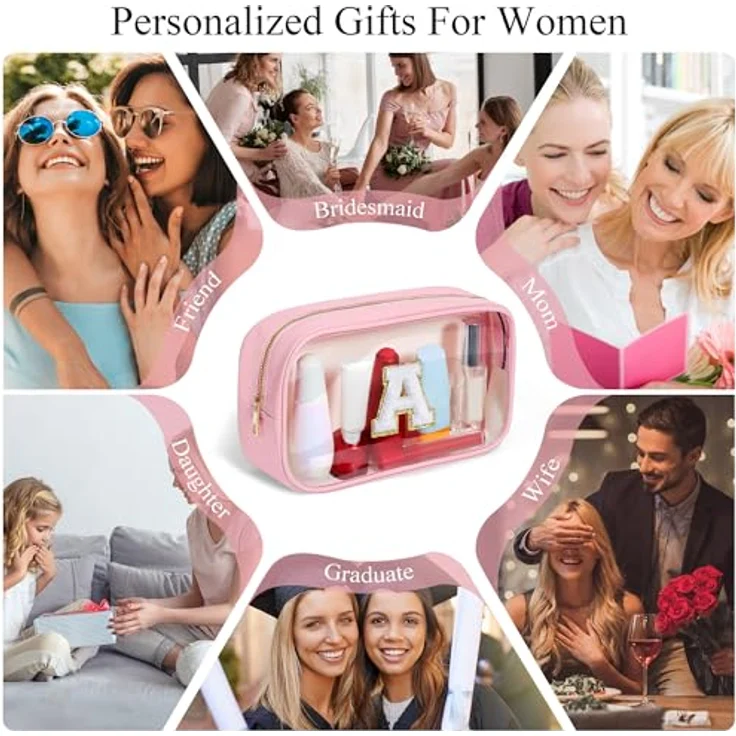 Parima Reise Kosmetiktasche Rosa, großer Kulturbeutel mit wasserdichtem PU-Leder und Initiale J, ideale Geschenke für Frauen und Mädchen – Bild 5