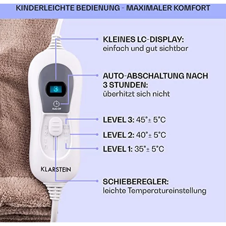 Klarstein Dr. Watson XXL Heizdecke 120W waschbar 200x180cm Mikroplüsch beige – Bild 7